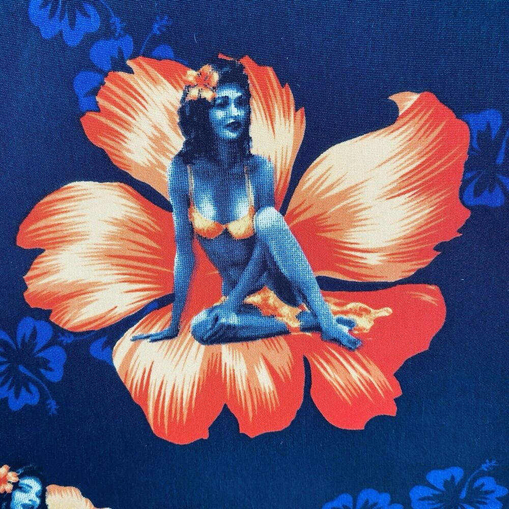 Extreme Gear Hawaiian Shirt Blue Pin Up Girlie Short Sleeve Mens Large Deadstock